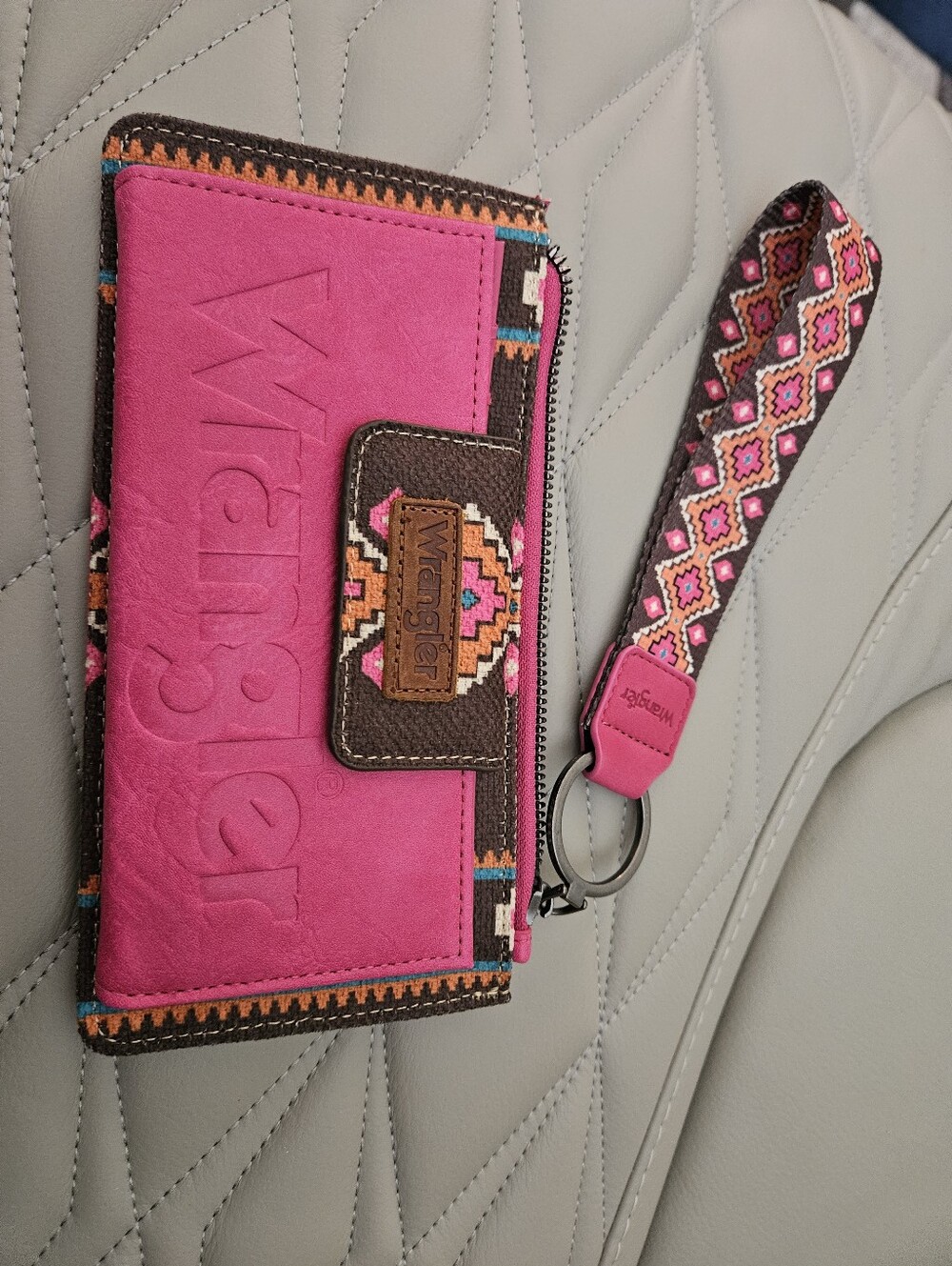 Wrangler Hot Pink And Brown Southwestern Print Wristlet Wallet